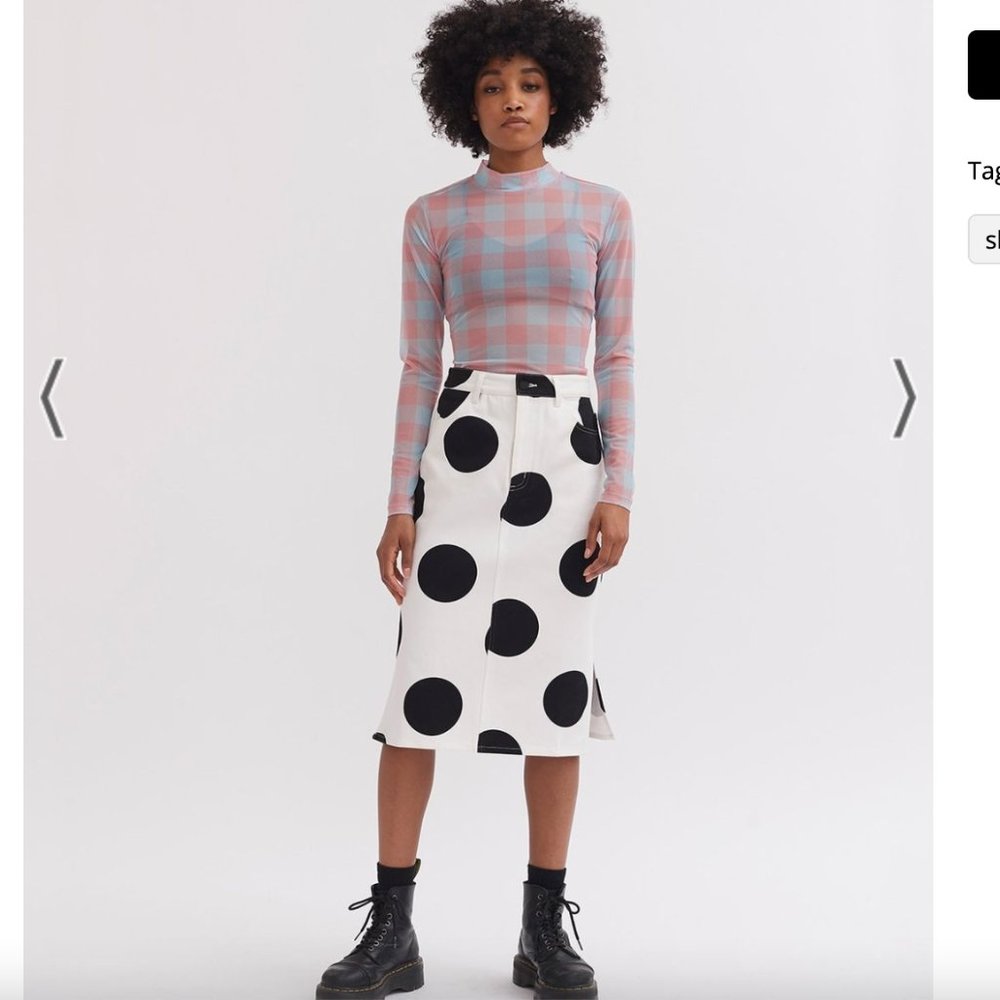 Lazy Oaf Polka Dot Midi Skirt Black & White SZ UK18